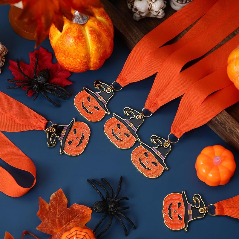 Loetere 20 Pcs Halloween Glitter Pumpkin Medals 2'' Pumpkin Carving Contest Awards Medals with Neck Ribbon Winner Participation Trophy Halloween Costume Party Supplies - Image 3